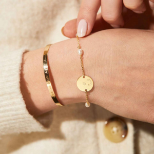 Bracelet personnalisé pastille sur chaine « Merci Maman »